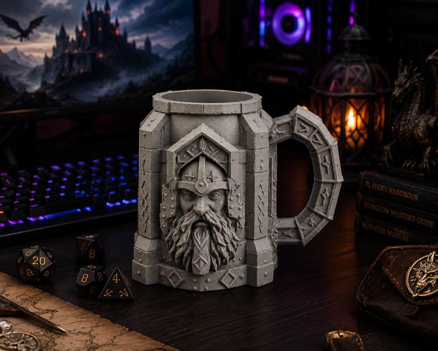 Dwarven Mug – 3D-printed fantasy drinkware, 18–20 oz capacity by Dread Keep Forge