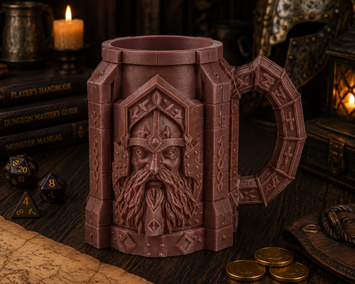 Dwarven Mug Walnut finish – warm brown coloring with dwarven king detail